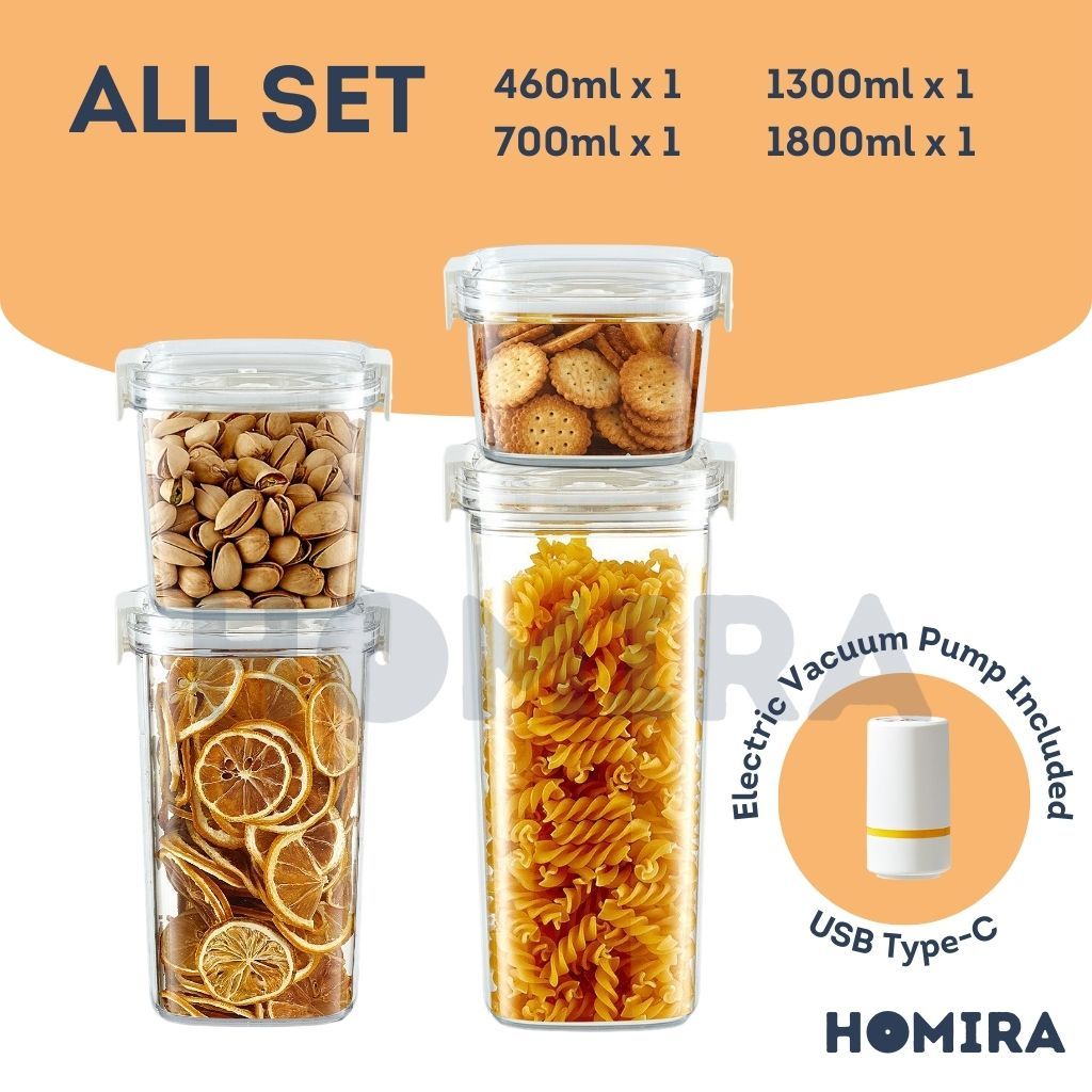 Homira Vacuum Seal Compress Food Container for Dry Food Storage 460ML-1800ml
