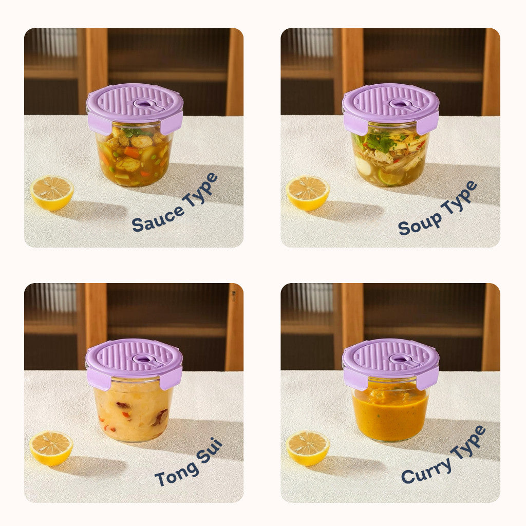 HOMIRA Round Tall Borosilicate Glass Food Container with Vent Lid - 720ml