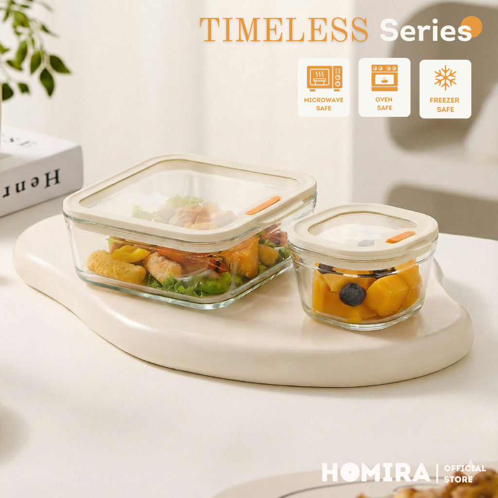 HOMIRA Timeless Series Borosilicate Glass Food Container (240ml/560ml/1370ml)