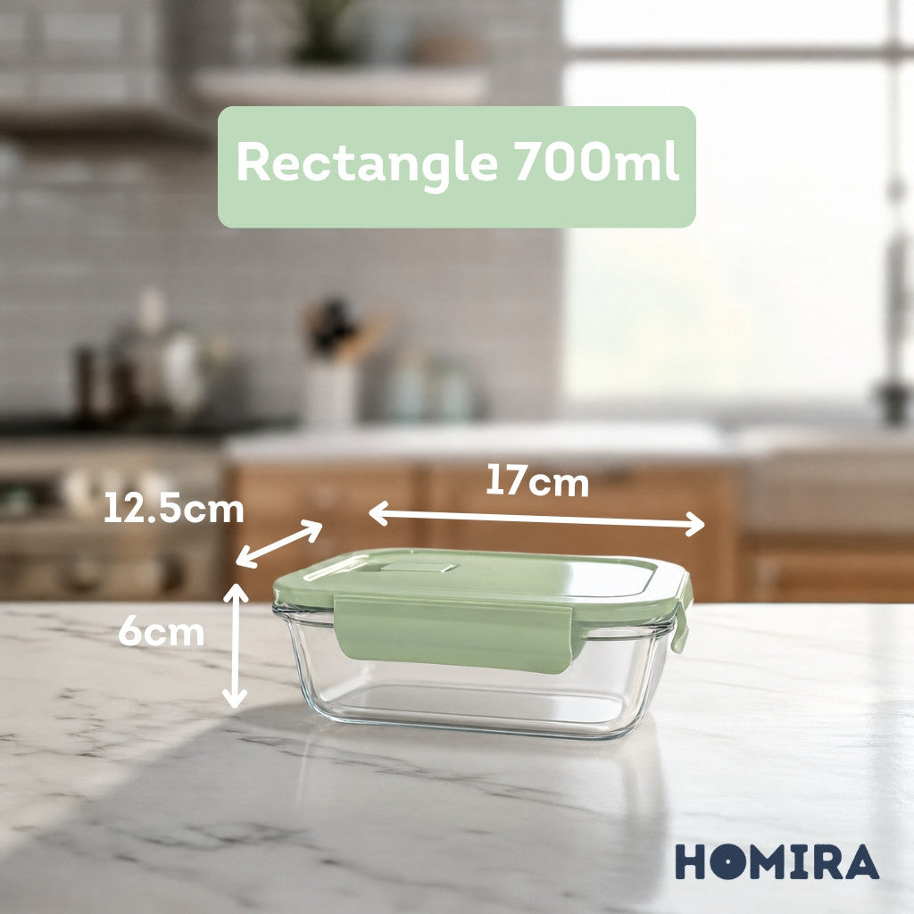 HOMIRA Wave Series Borosilicate Glass Food Container Airtight Microwave Safe (450ml-1050ml)