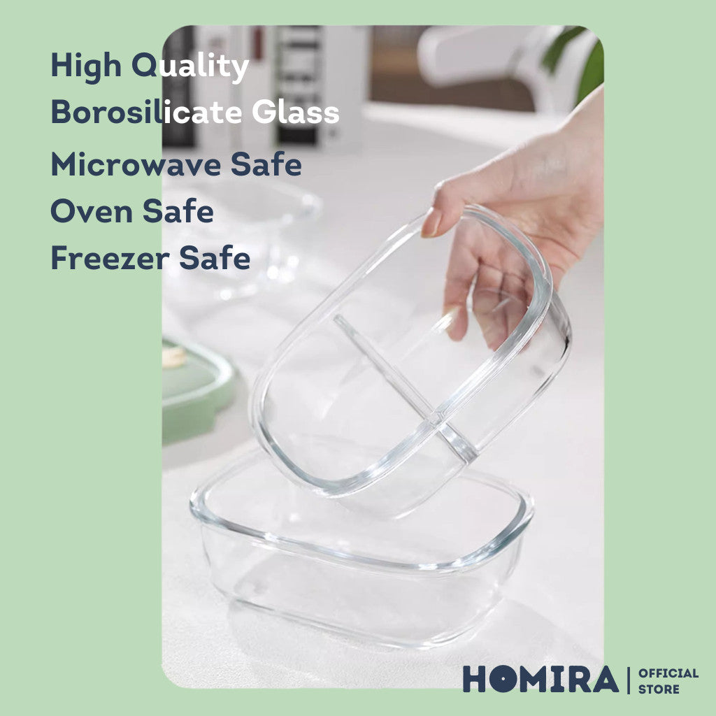 HOMIRA Avocado Green Borosilicate Glass Food Container (450ml - 940ml)