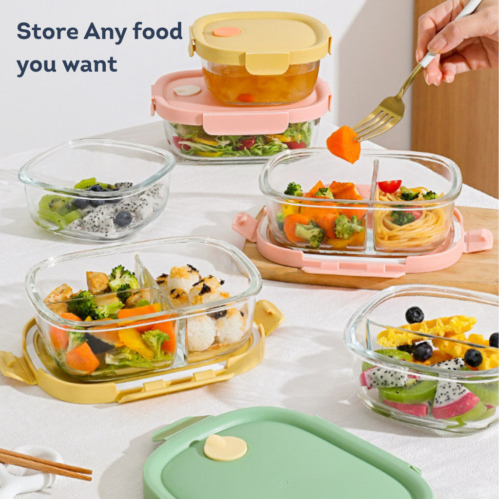 HOMIRA Summer Series Borosilicate Glass Food Container Lunch Box (450ml-940ml)
