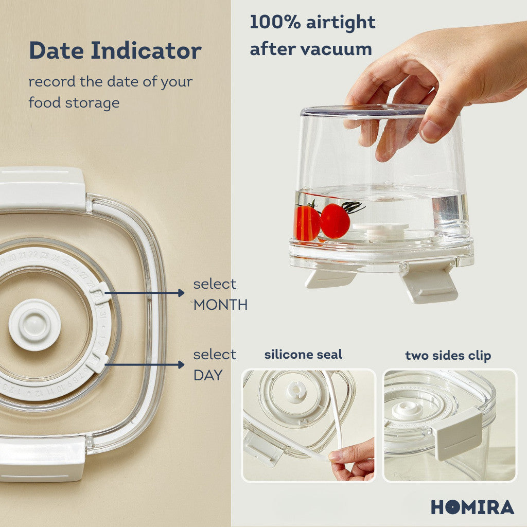HOMIRA Vacuum Seal Compress Food Container for Dry Food Storage (460ml-1800ml)