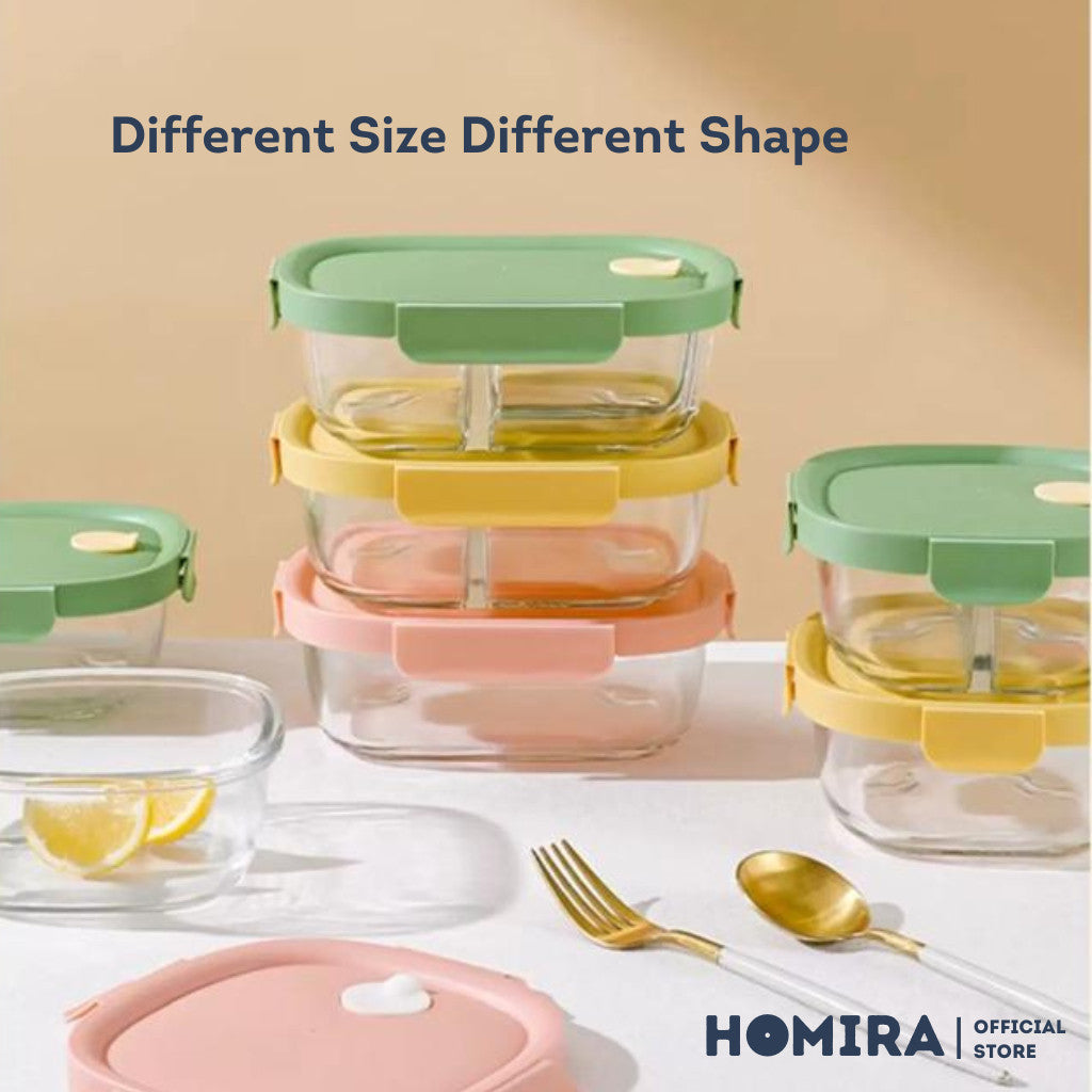 HOMIRA Summer Series Borosilicate Glass Food Container Lunch Box (450ml-940ml)