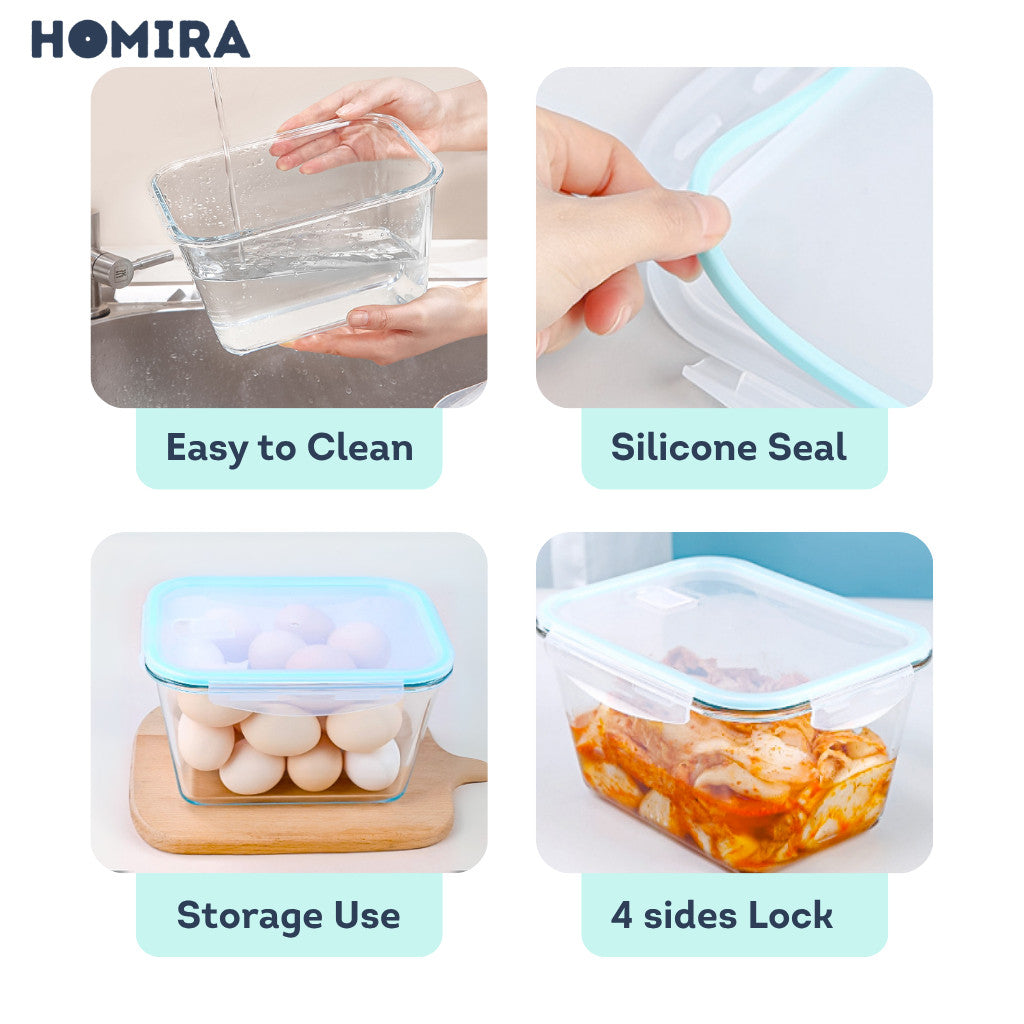 HOMIRA Classic Big Rectangle Borosilicate Glass Food Container (2600ml)