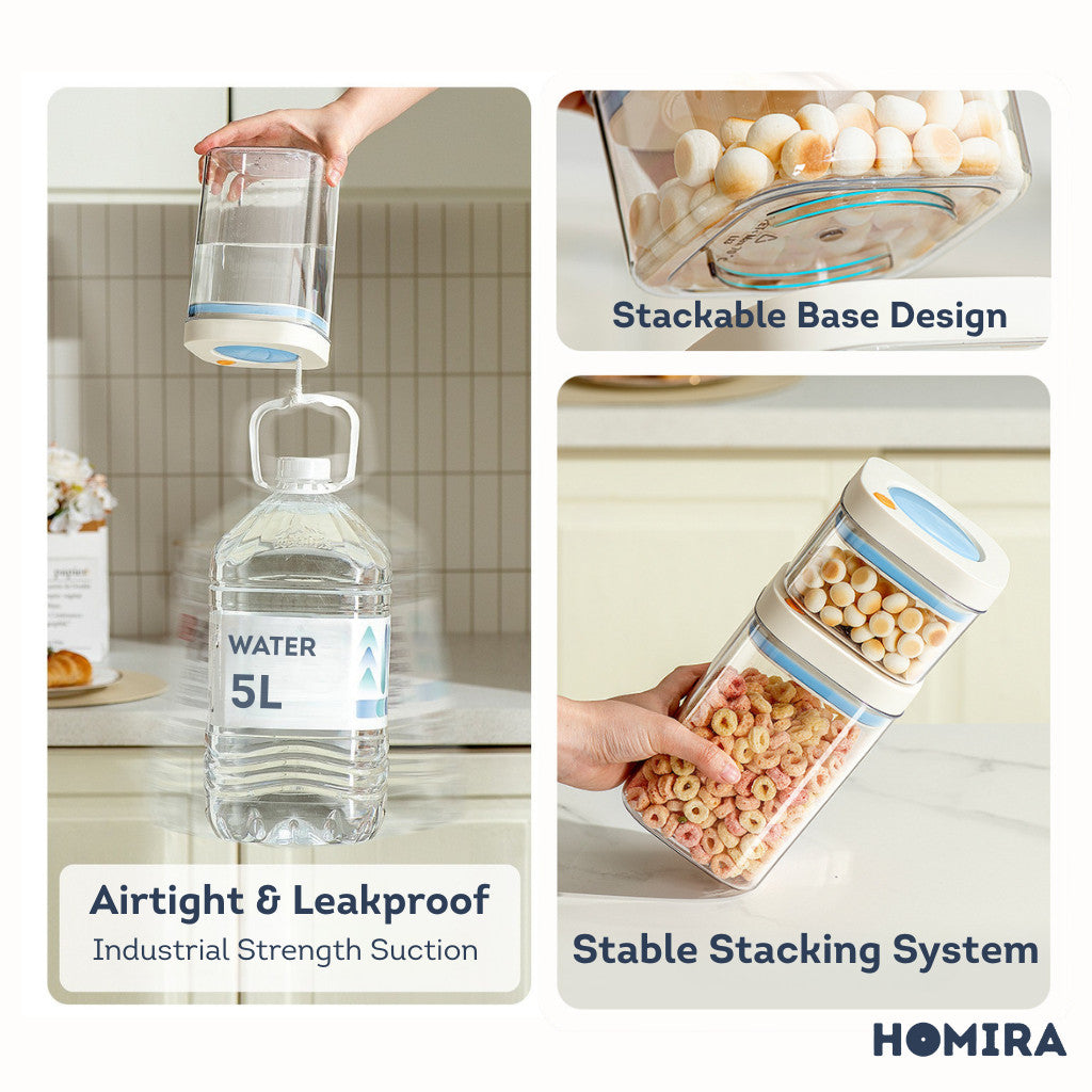 HOMIRA Press-Type Push Button Airtight Food Canister (380ml / 1100ml / 1800ml)
