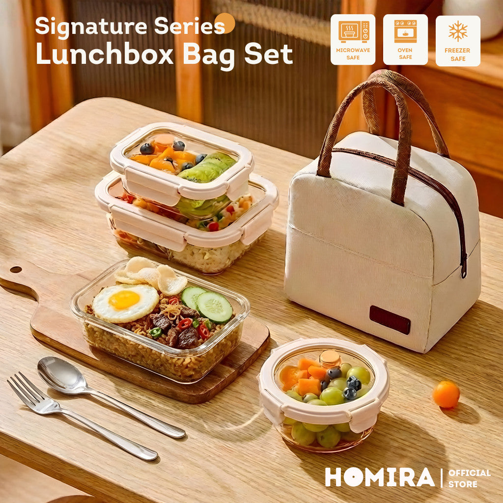 HOMIRA Signature Series Borosilicate Glass Lunchbox Bag Set