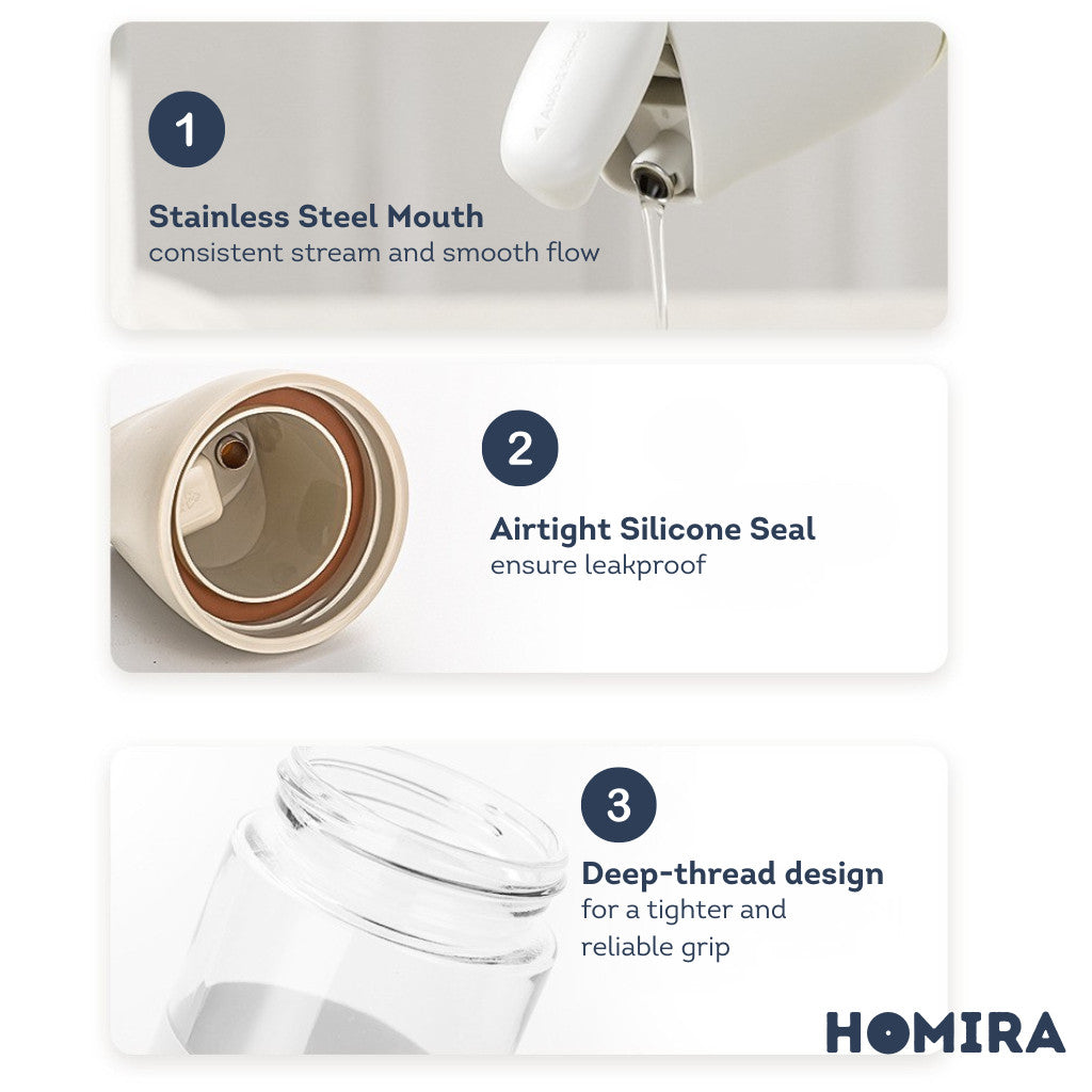 HOMIRA Seasoning & Oil Dispenser Glass Bottle with Auto Flip - 500ml