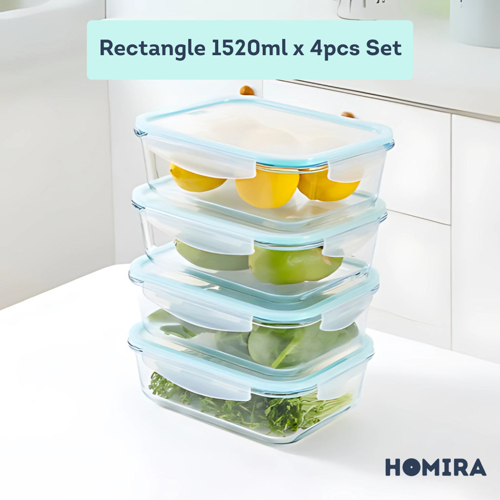 HOMIRA Classic Rectangle Borosilicate Glass Food Container (1520ml)