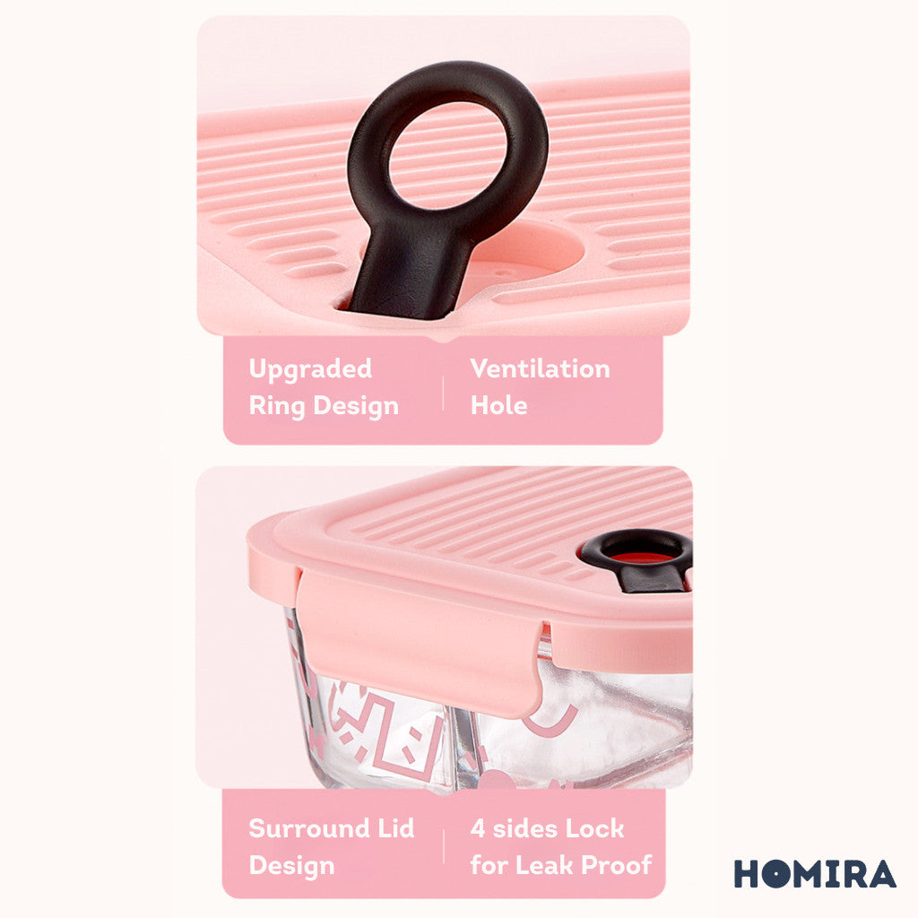 HOMIRA Lovey Cloud Series Glass Lunch Box & Insulated Bag Set (450ml - 1100ml)