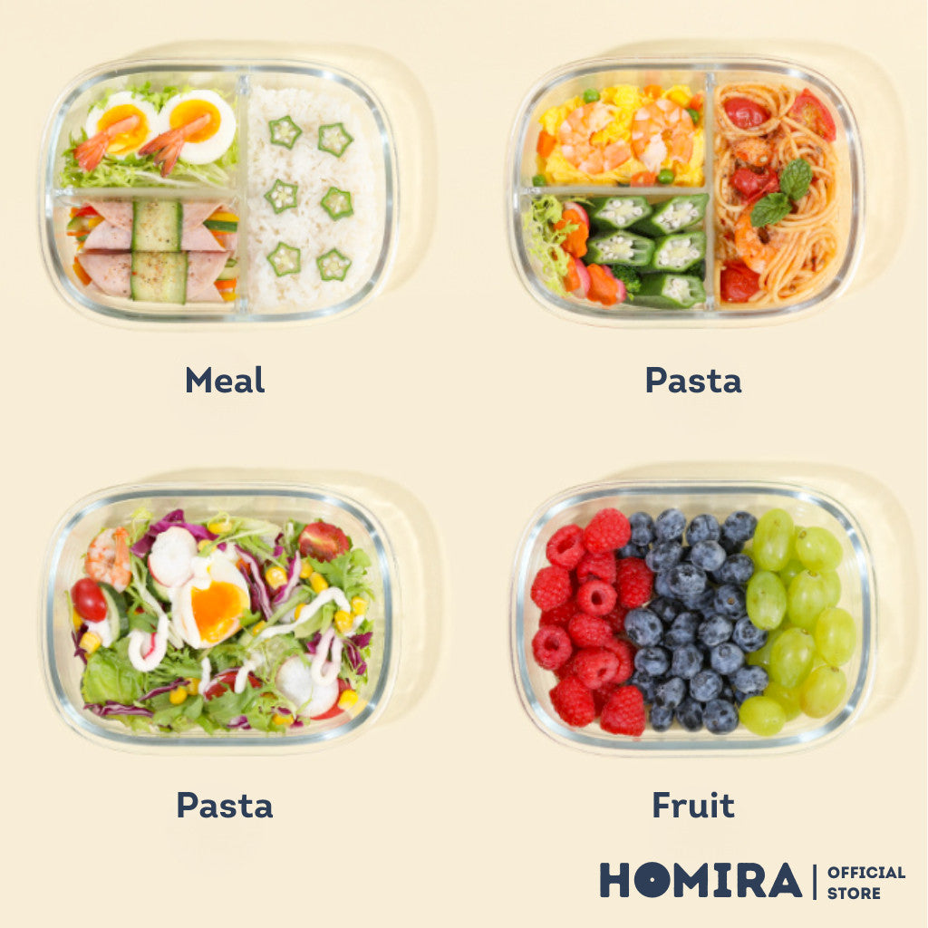 HOMIRA Summer Series Rectangle Borosilicate Glass Food Container Lunch Box (760ml-940ml)