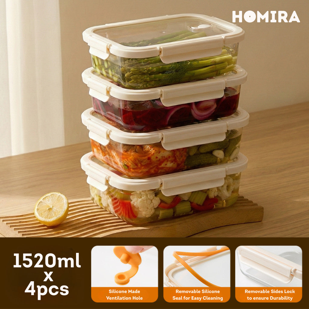 HOMIRA Signature Series Giant Rectangle Borosilicate Glass Food Container (1520ml-2600ml)