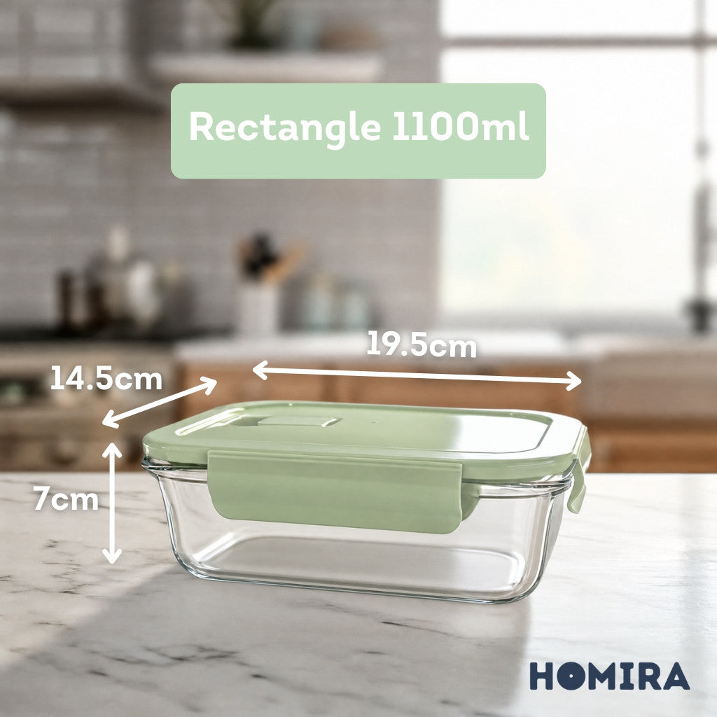 HOMIRA Wave Series Borosilicate Glass Food Container Airtight Microwave Safe (450ml-1050ml)