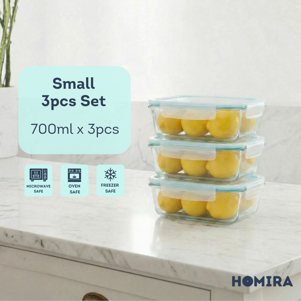 HOMIRA Classic Series Borosilicate Glass Rectangle Food Container (700ml/1100ml/1520ml/2260ml)