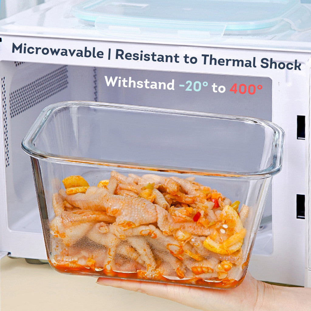 HOMIRA Classic Big Rectangle Borosilicate Glass Food Container (2600ml)