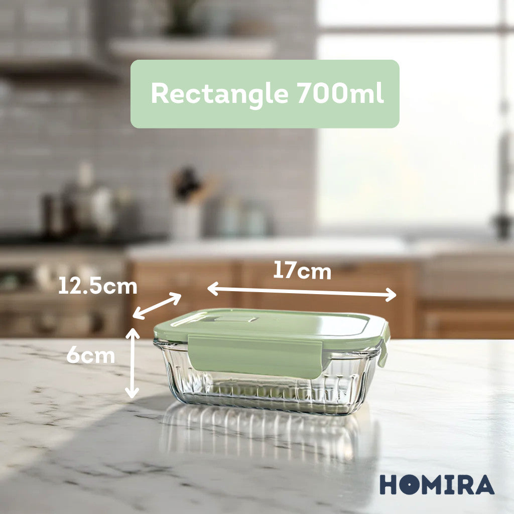 HOMIRA Wave Series Borosilicate Glass Food Container Airtight Microwave Safe (450ml-1050ml)