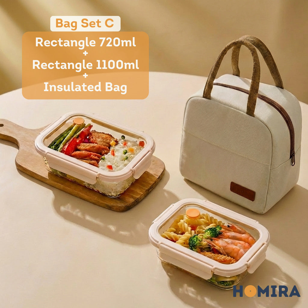 HOMIRA Signature Series Borosilicate Glass Lunchbox Bag Set