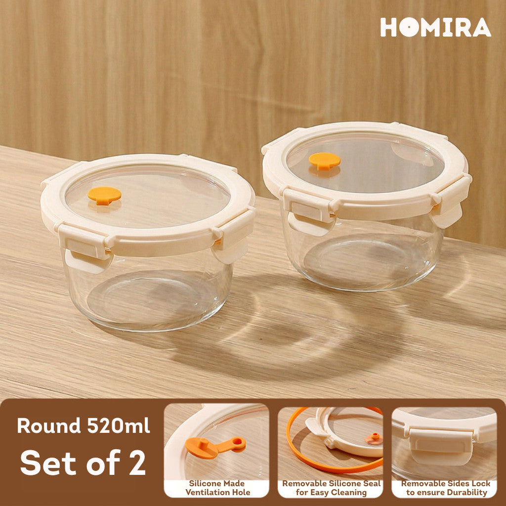 HOMIRA Signature Series Round Borosilicate Glass Food Container (520ml)