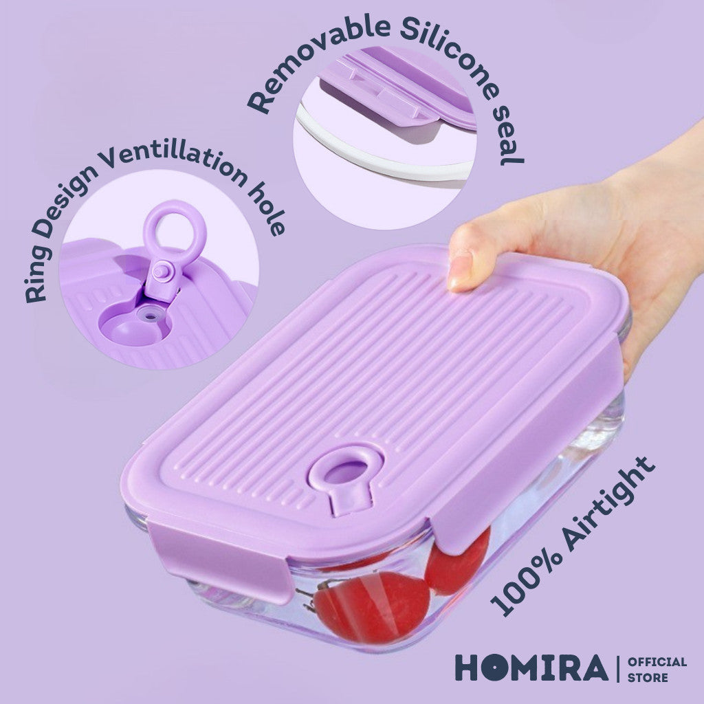 HOMIRA Floral Blossom Series Borosilicate Glass Food Container (450ml-1100ml)