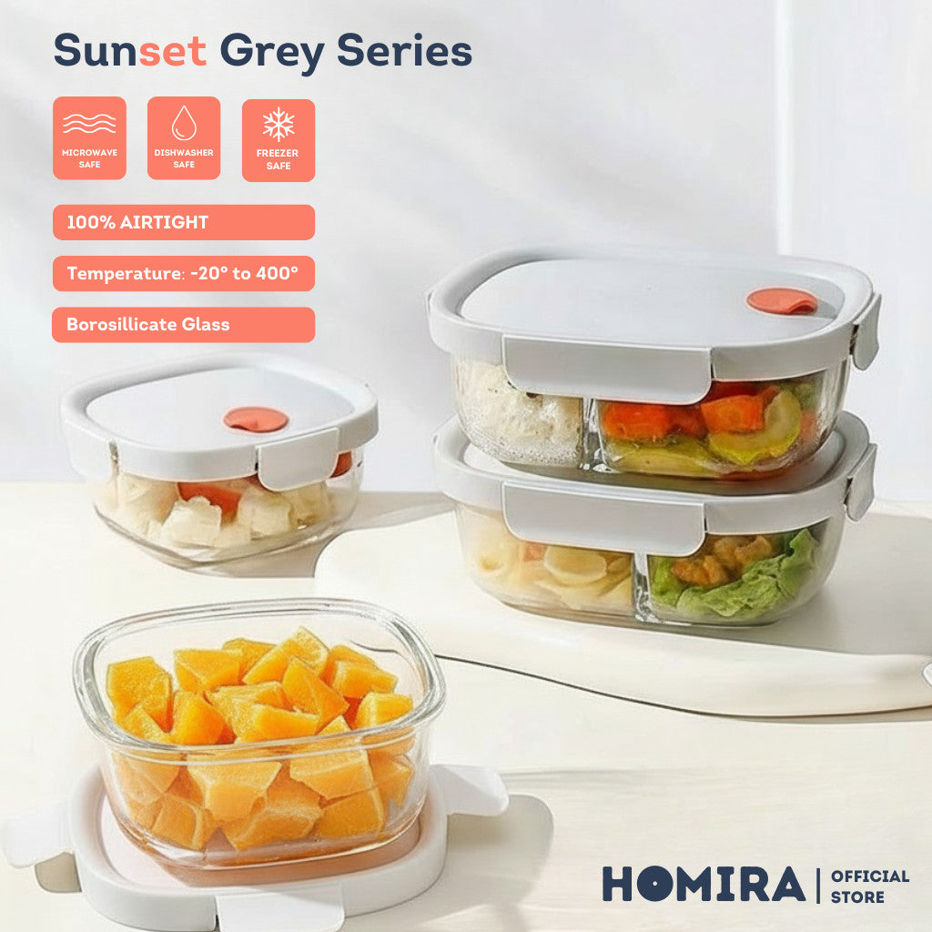 HOMIRA Sunset Grey Series Glass Food Container (640ml-940ml)