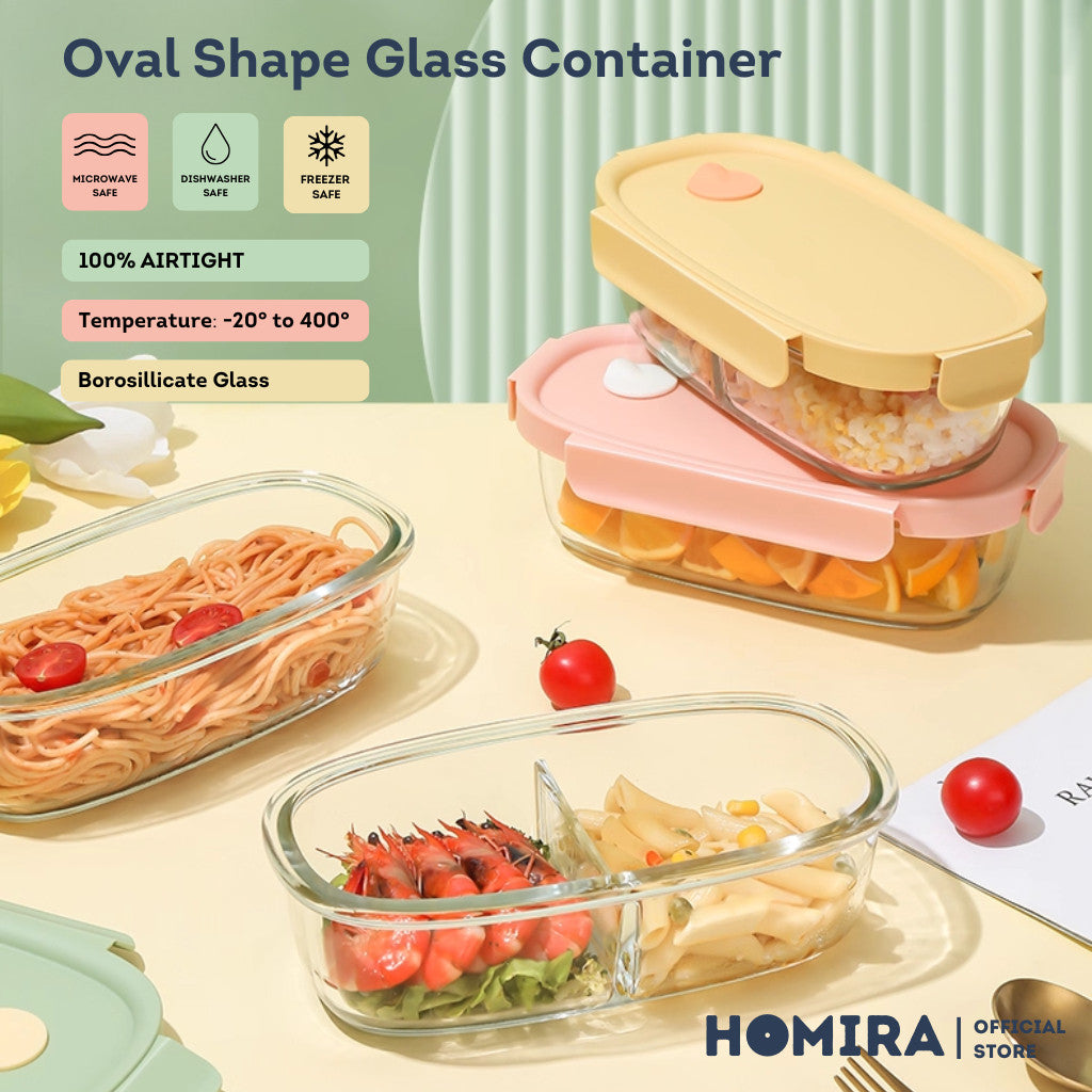 HOMIRA Long Oval Borosilicate Glass Food Container (760ml)