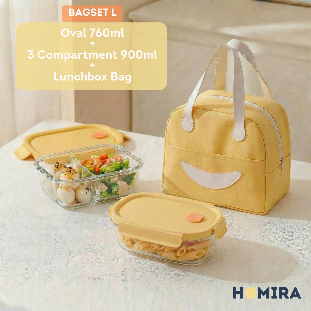 HOMIRA Summer Series Borosilicate Glass Lunchbox Bag Airtight & Microwave Safe Set