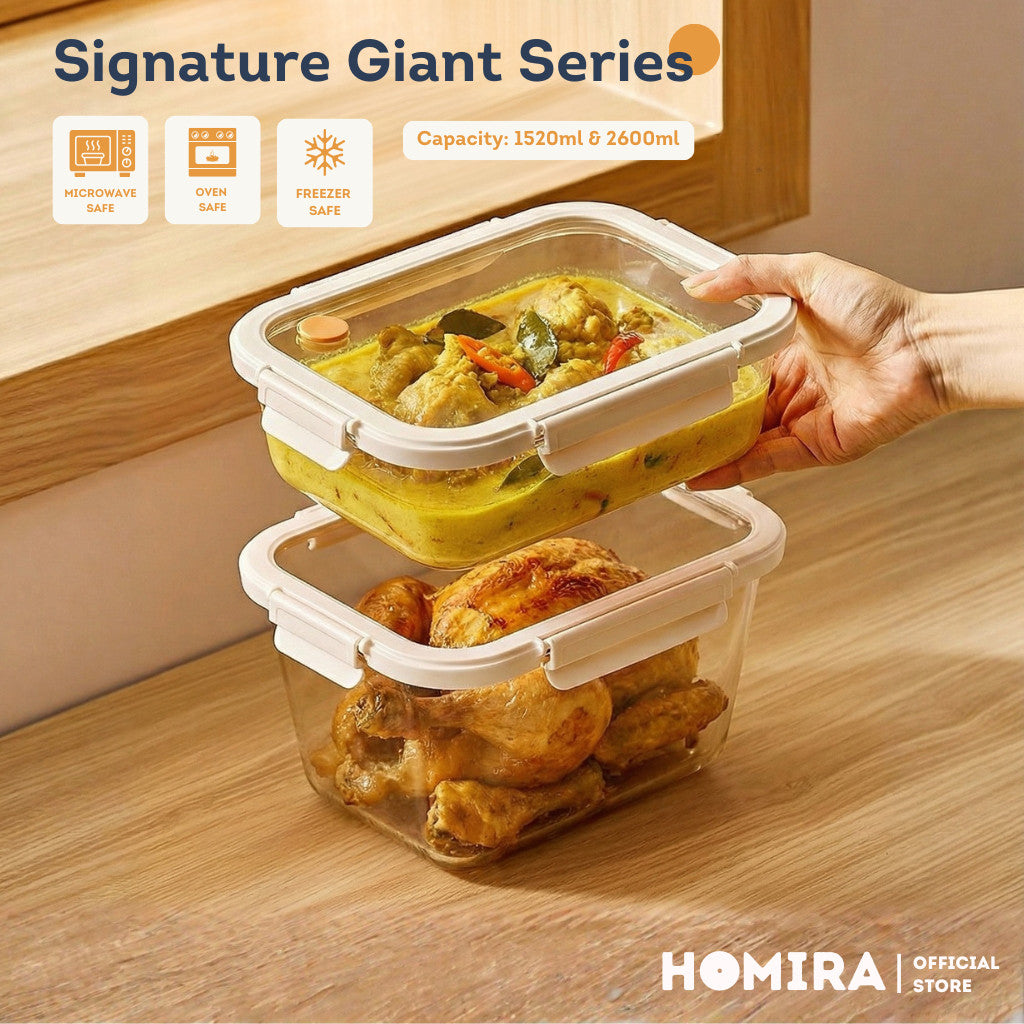 HOMIRA Signature Series Giant Rectangle Borosilicate Glass Food Container (1520ml-2600ml)