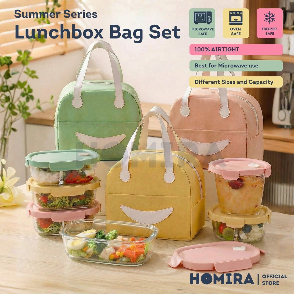 Summer Series Borosilicate Glass Lunchbox Bag Set