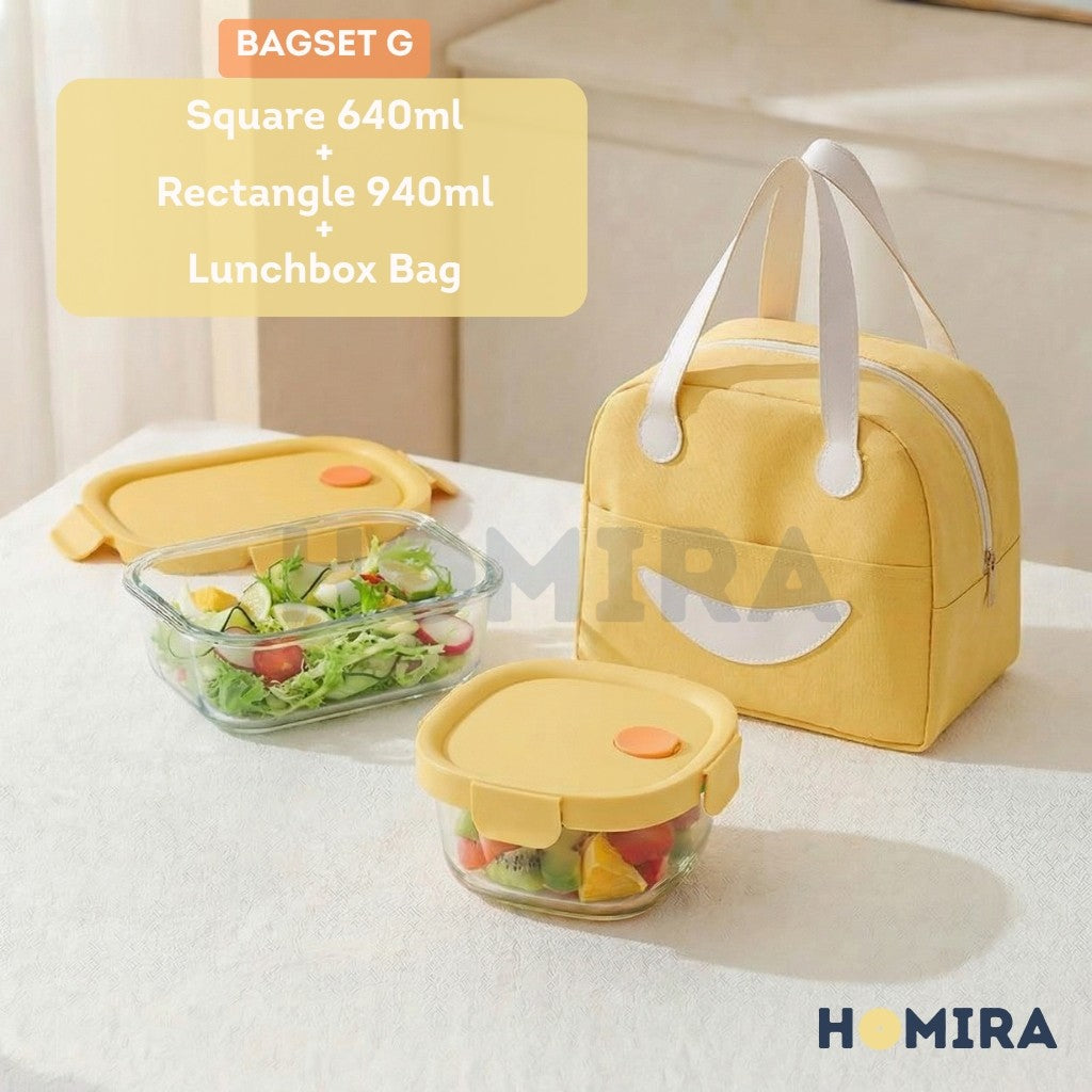 Summer Series Borosilicate Glass Lunchbox Bag Set