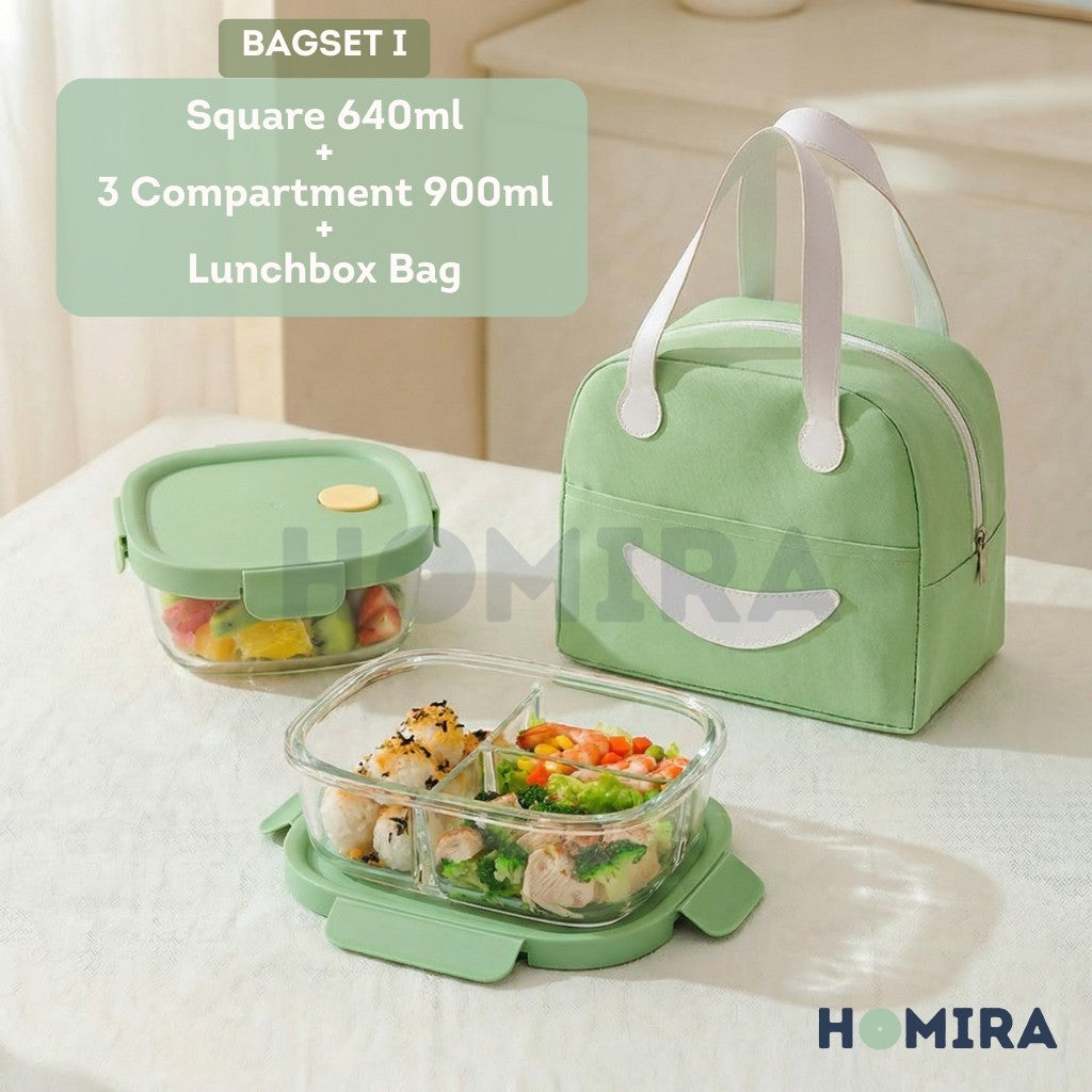 Summer Series Borosilicate Glass Lunchbox Bag Set