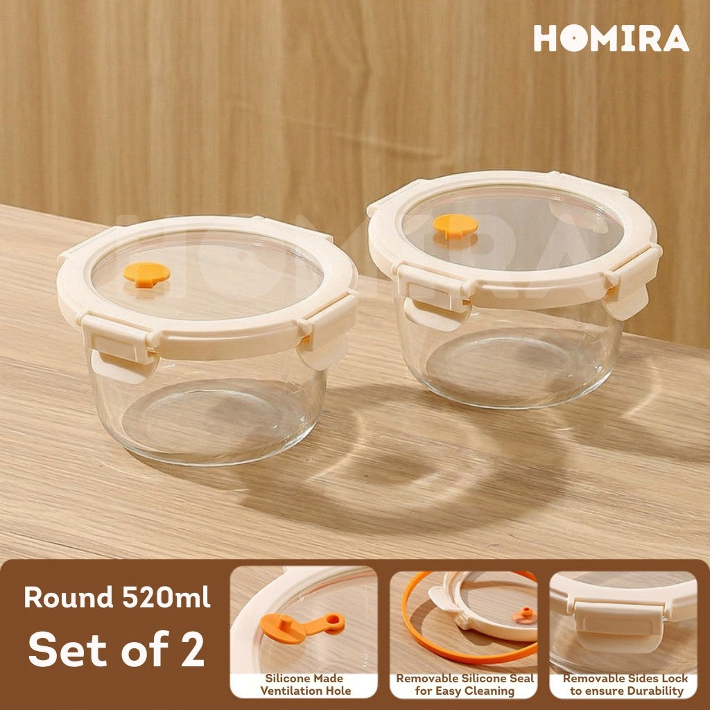 Homira Signature Series Round Borosilicate Glass Food Container 520ml