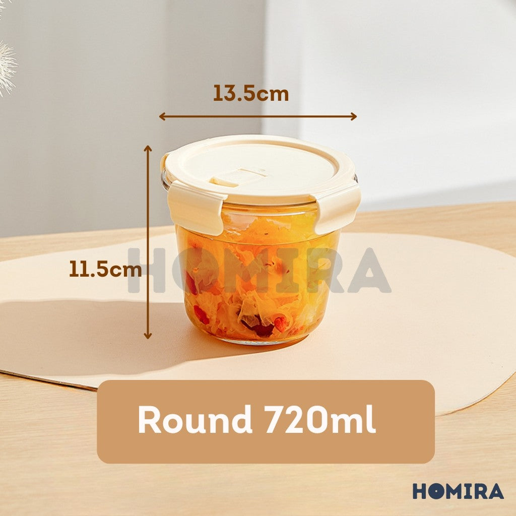 Homira Buttercream Series Round Borosilicate Glass Food Container 450ml-1100ml