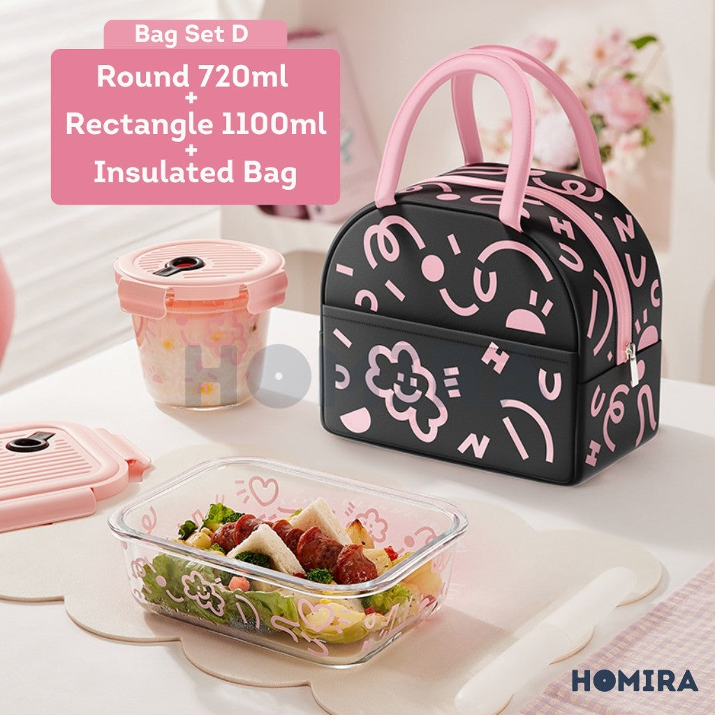 Homira Lovey Cloud Series Borosilicate Glass Food Container–Airtight Leakproof Lunch Box (450ml–1100ml)