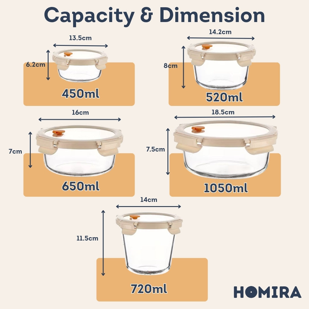 Homira Signature Series Borosilicate Glass Food Container (Round)