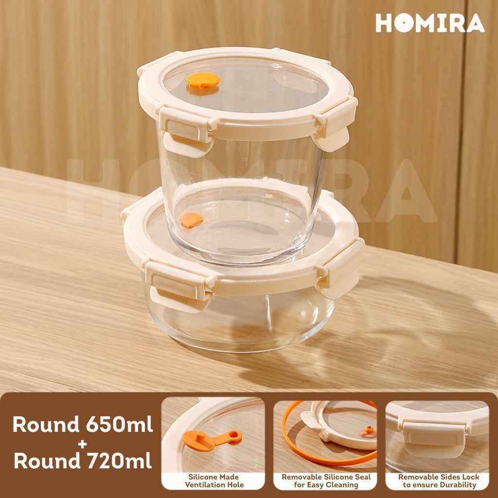 Homira Signature Series Borosilicate Glass Food Container (Round)