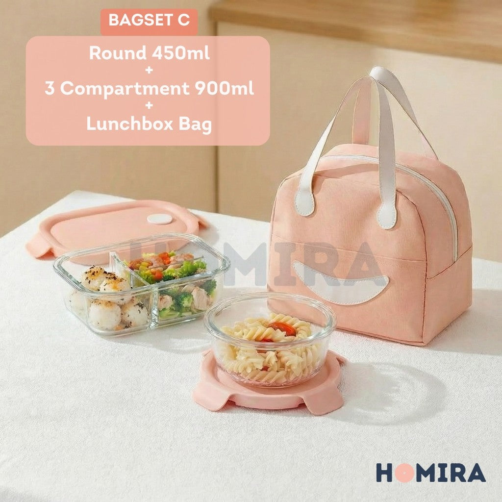 Summer Series Borosilicate Glass Lunchbox Bag Set