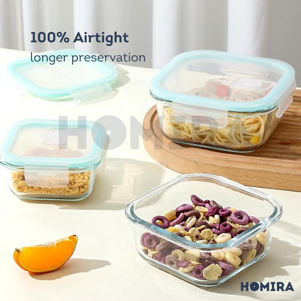 Homira Classic Series Borosilicate Glass Food Container (Square)