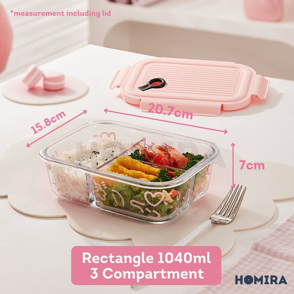Homira Lovey Cloud Series Borosilicate Glass Food Container–Airtight Leakproof Lunch Box (450ml–1100ml)