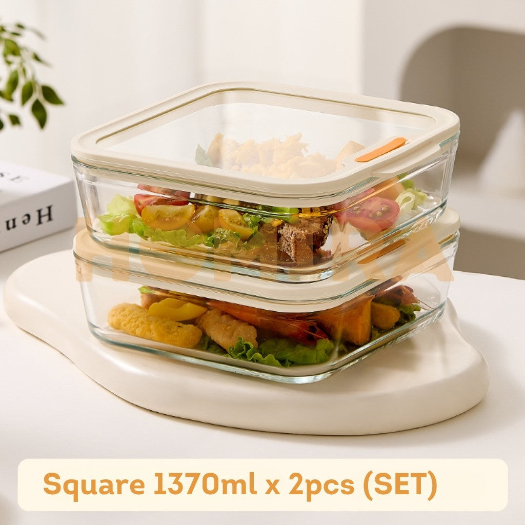 Timeless Series Square Borosilicate Glass Food Container 1370ml (2pcs)