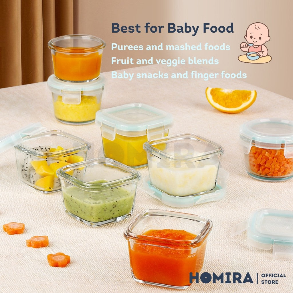Homira Classic Series Mini Borosilicate Glass Food Container β Airtight Leakproof | (130mlβ450ml)