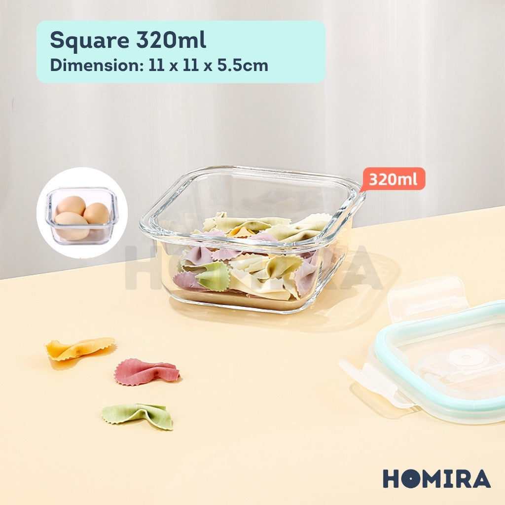 Homira Classic Borosilicate Glass Food Container – Airtight Leakproof Oven Safe | (130ml-2600ml)