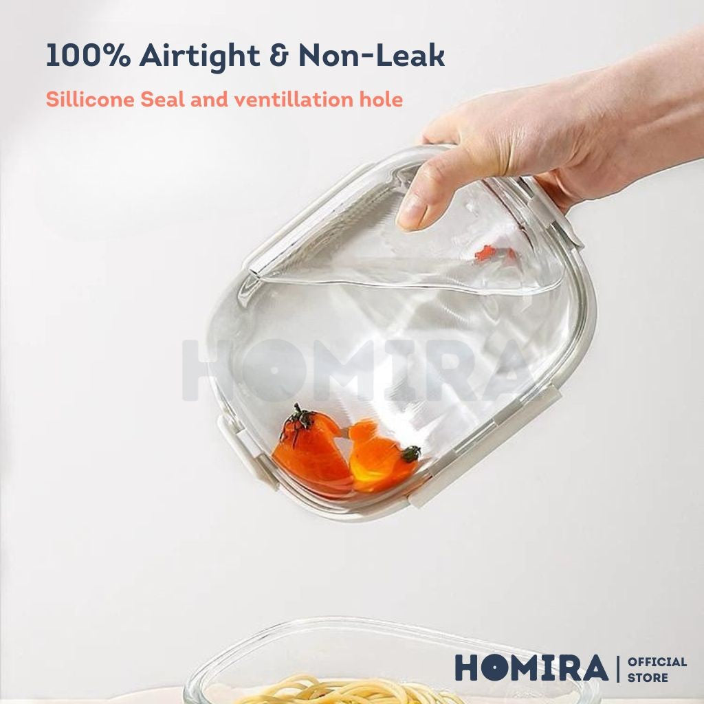 Homira Sunset Grey Series Borosilicate Glass Food Container β Airtight Leakproof Lunch Box | (640mlβ940ml)