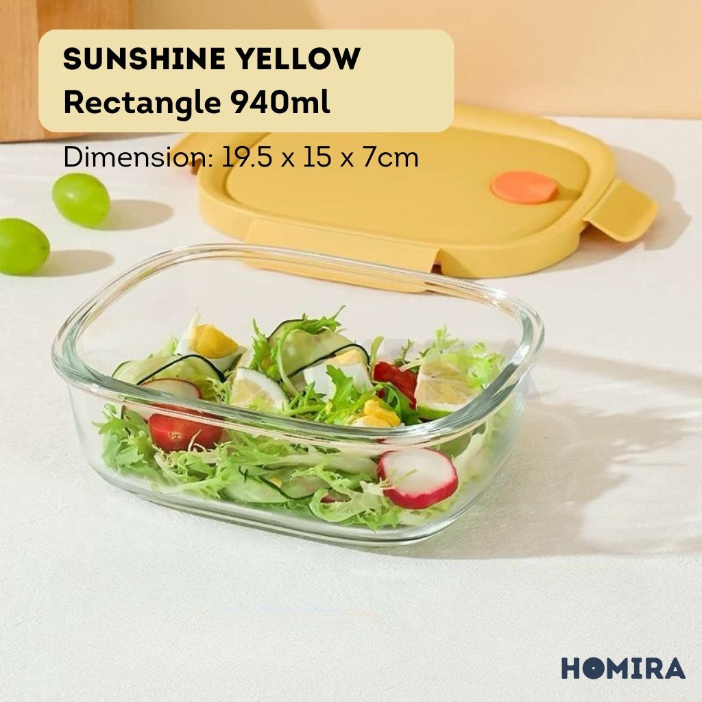Homira Summer Series Borosilicate Glass Food Container β Airtight Leakproof Lunch Box | (450mlβ940ml)