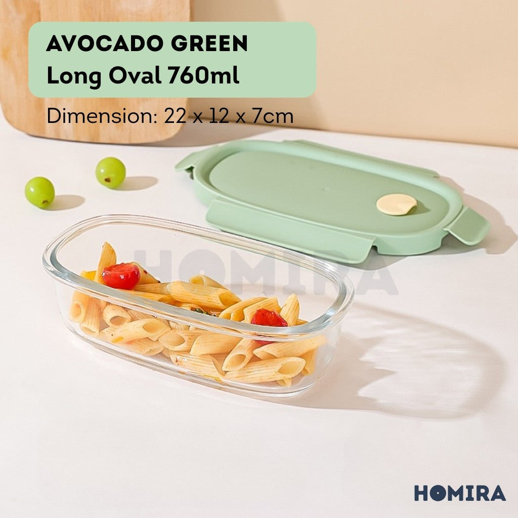 Homira Long Oval Borosilicate Glass Food Container 760ml β Airtight Leakproof Lunch Box | Microwave & Oven Safe