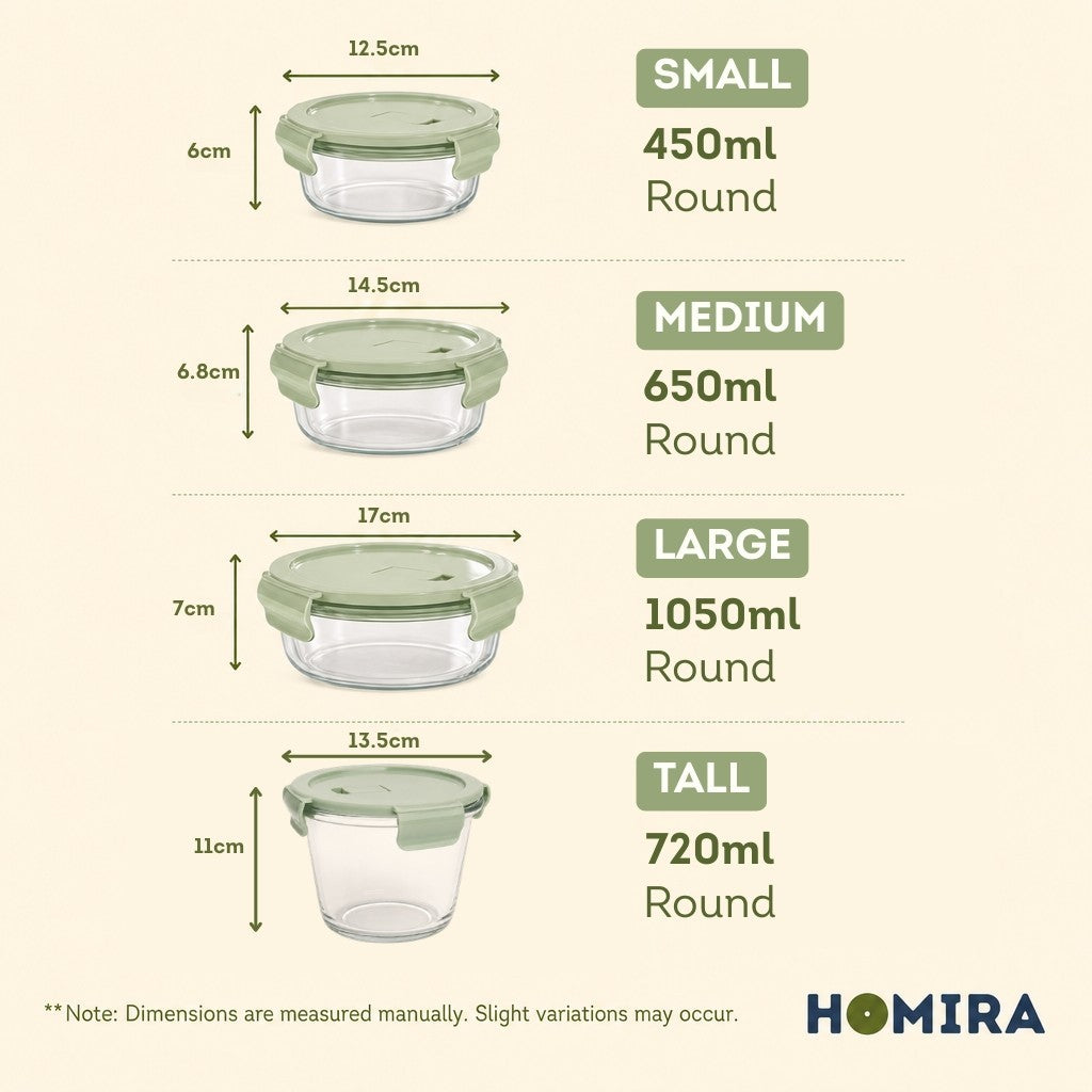 HOMIRA Borosilicate Glass Food Container Set - Natural Green Family Collection