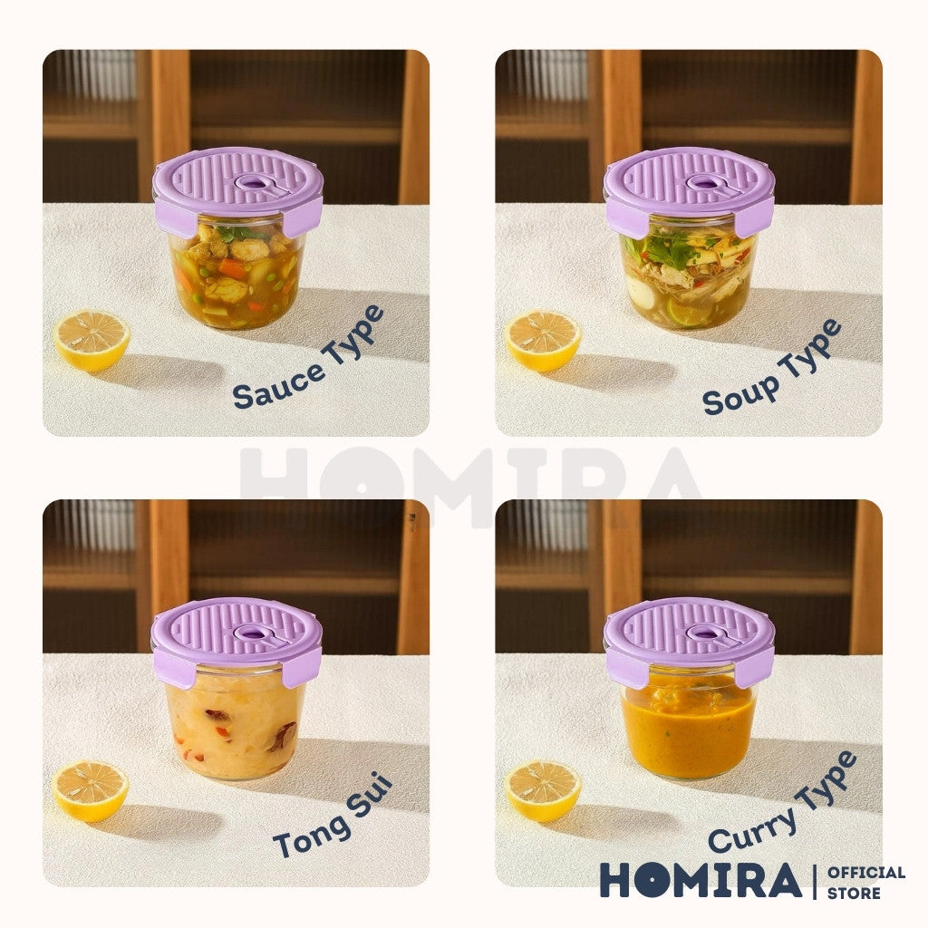 Homira Round Tall Borosilicate Glass Food Container 720ml – Airtight Leakproof Lunch Box | Microwave Oven Safe