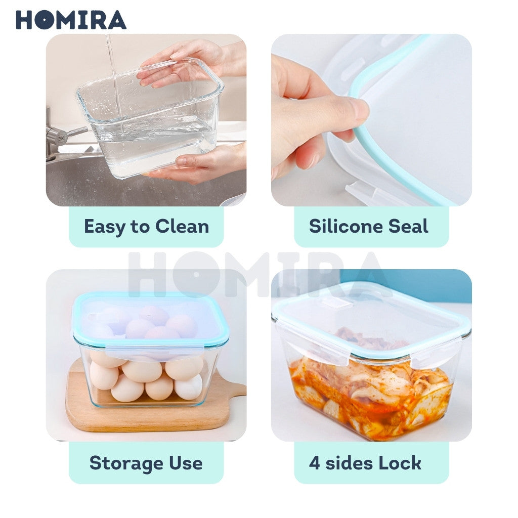 Homira Classic Big Rectangle Borosilicate Glass Food Container 2600ml β Large Airtight Oven Safe