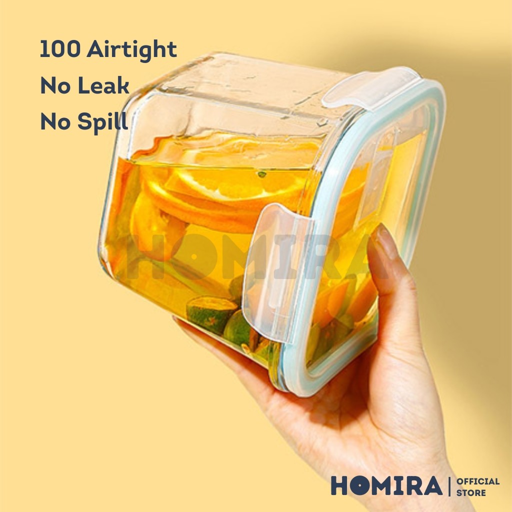 Homira Classic Series Square Borosilicate Glass Food Container 1000ml β Airtight Leakproof | Oven Safe Meal Prep Storage
