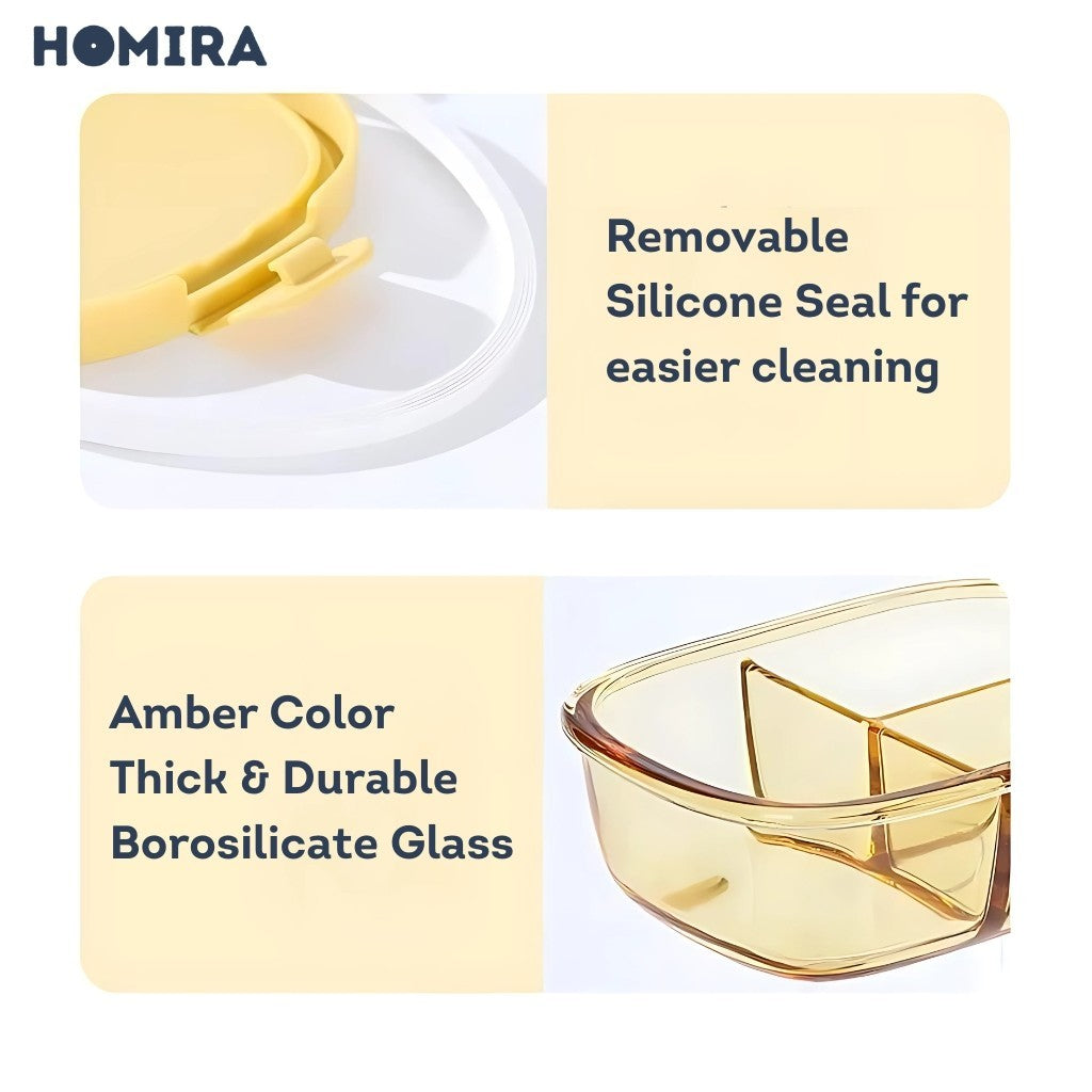 HOMIRA Amber Yellow Square Borosilicate Glass Food Container (640ml)