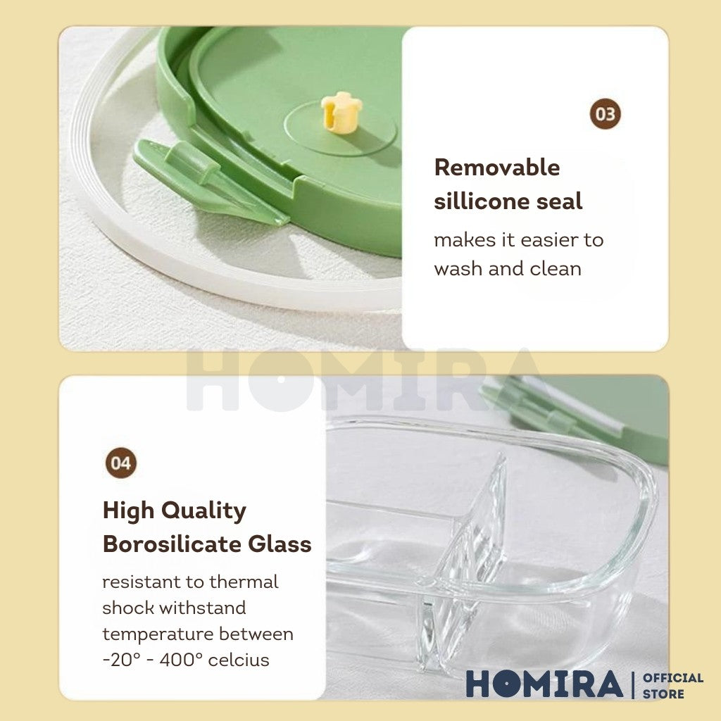 Homira Summer Series Rectangle Borosilicate Glass Food Container β Airtight Lunch Box | Oven Safe (760ml-940ml)